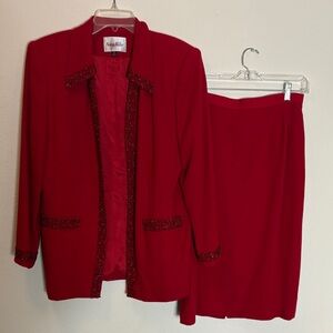 Nolan Miller Vintage Wool Bead beads Skirt Suit SET size 12